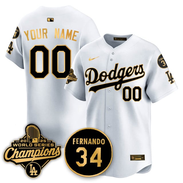 Los Angeles Dodgers 2025 World Series Champions Custom Jersey white gold