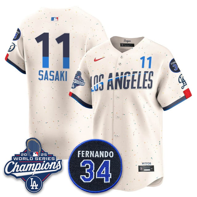 Los Angeles Dodgers 2025 World Series Champions Jersey city connect #11 Roki Sasaki