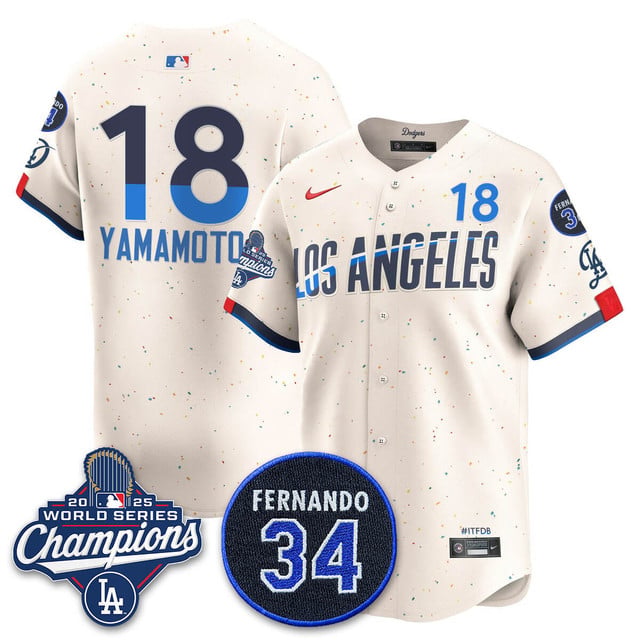 Los Angeles Dodgers 2025 World Series Champions Jersey city connect #18 Yoshinobu Yamamoto