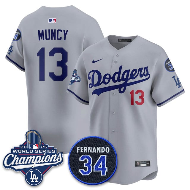 Los Angeles Dodgers 2025 World Series Champions Jersey gray #13 Max Muncy