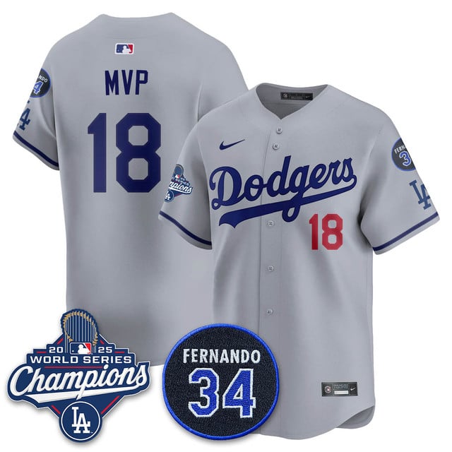 Los Angeles Dodgers 2025 World Series Champions Jersey gray #18 MVP
