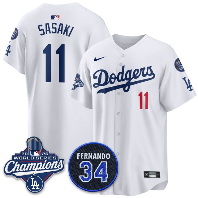 Los Angeles Dodgers 2025 World Series Champions Jersey white #11 Roki Sasaki