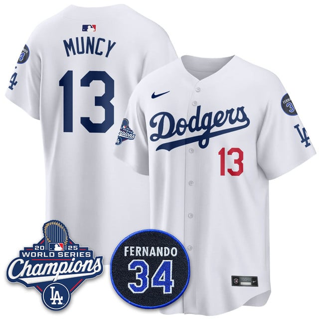 Los Angeles Dodgers 2025 World Series Champions Jersey white #13 Max Muncy