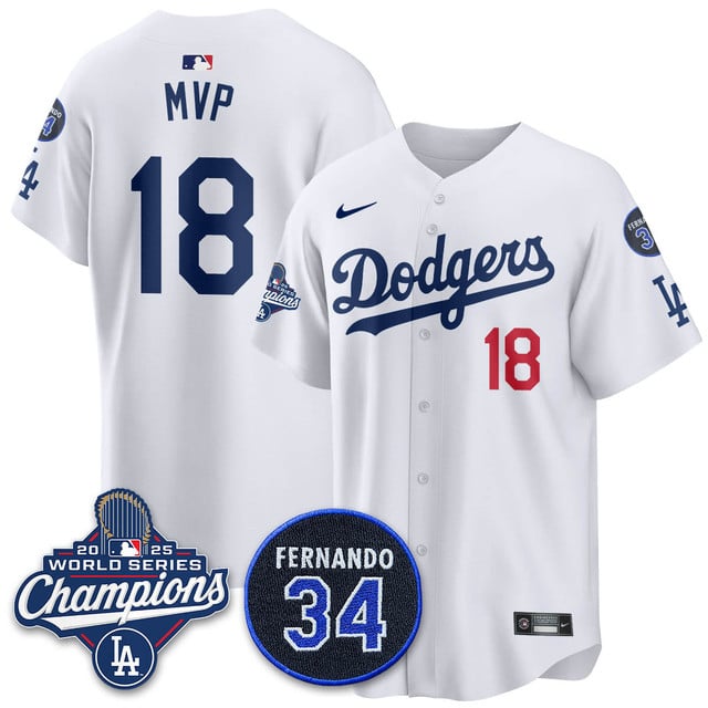 Los Angeles Dodgers 2025 World Series Champions Jersey white #18 MVP