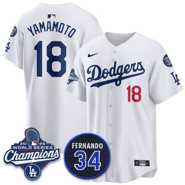 Los Angeles Dodgers 2025 World Series Champions Jersey white #18 Yoshinobu Yamamoto