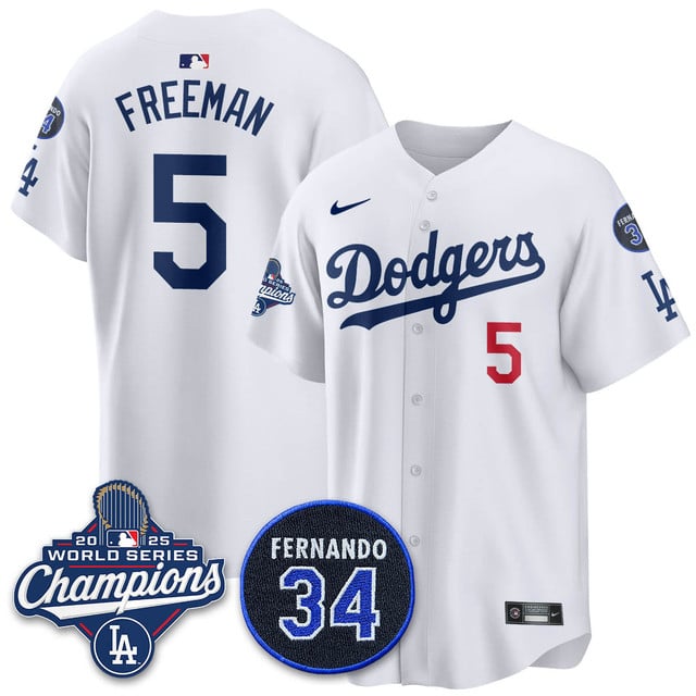Los Angeles Dodgers 2025 World Series Champions Jersey white #5 Freddie Freeman
