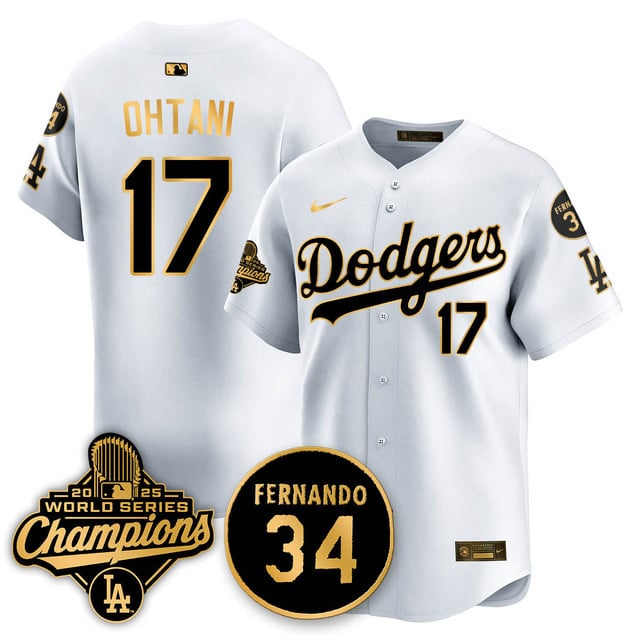 Los Angeles Dodgers 2025 World Series Champions Jersey white gold #17 Shohei Ohtani