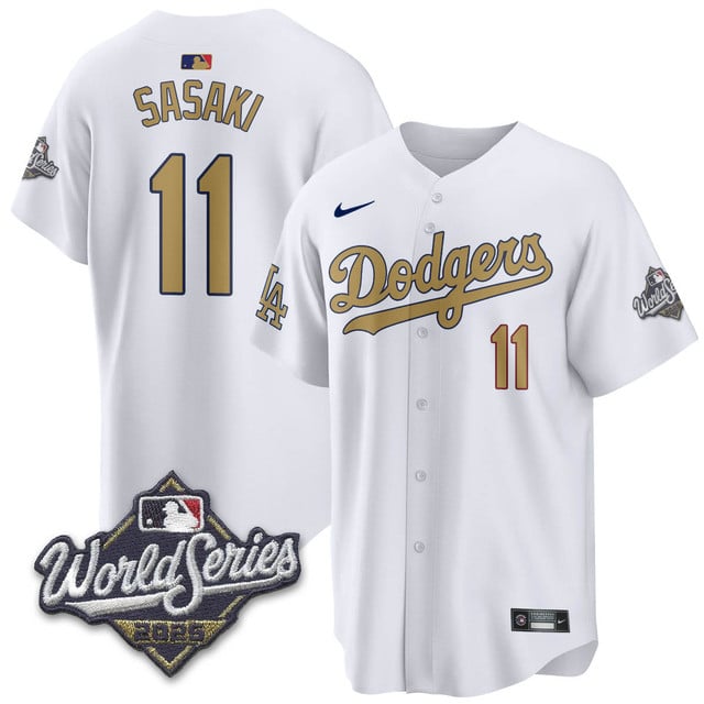Los Angeles Dodgers 2025 World Series Jersey gold #11 Roki Sasaki