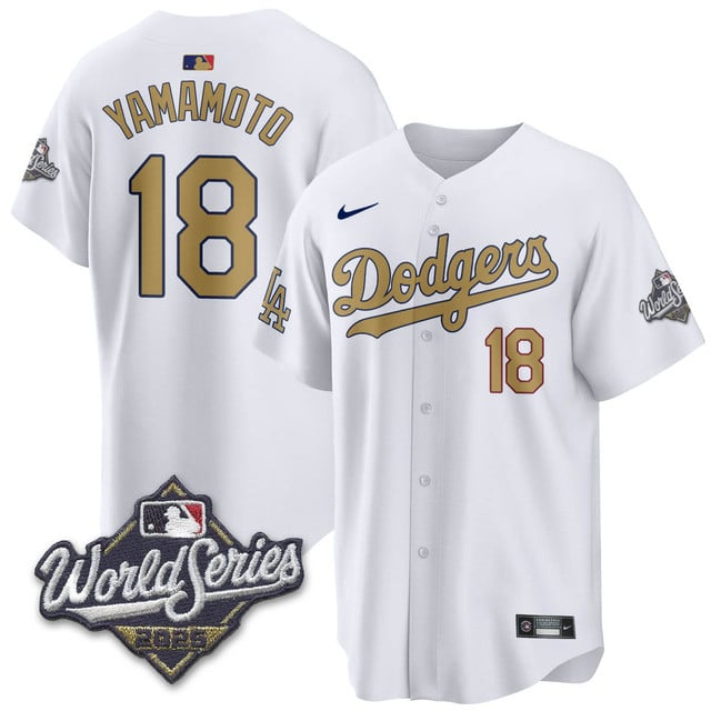 Los Angeles Dodgers 2025 World Series Jersey gold #18 Yoshinobu Yamamoto