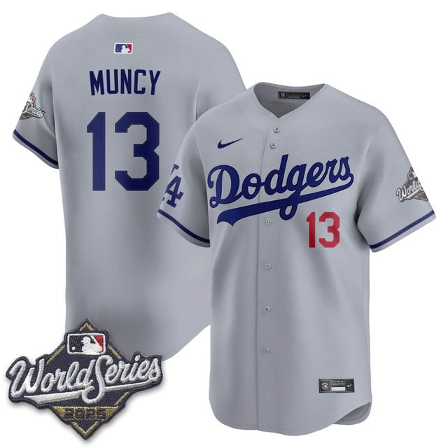 Los Angeles Dodgers 2025 World Series Jersey gray #13 Max Muncy