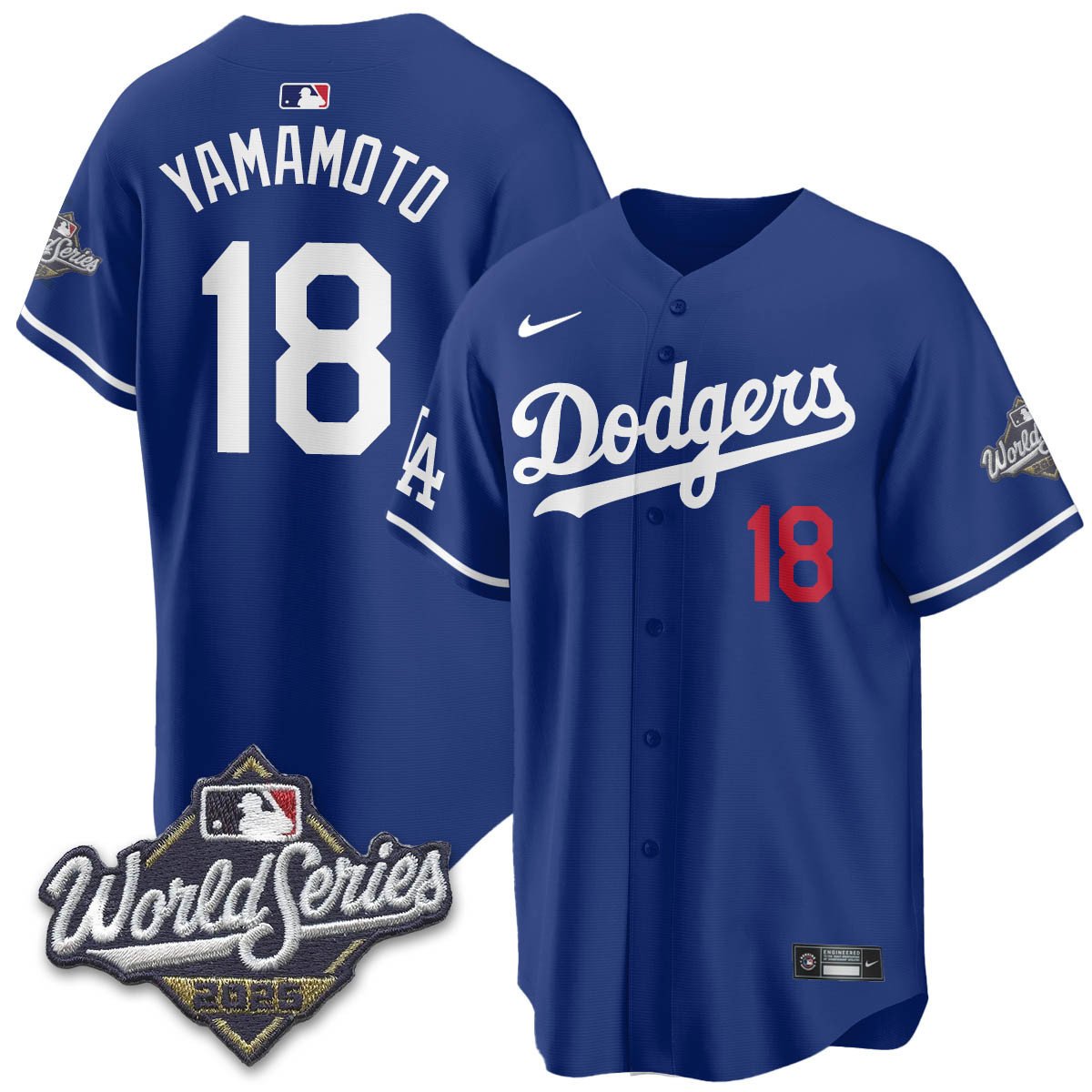 Los Angeles Dodgers 2025 World Series Jersey royal #18 Yoshinobu Yamamoto