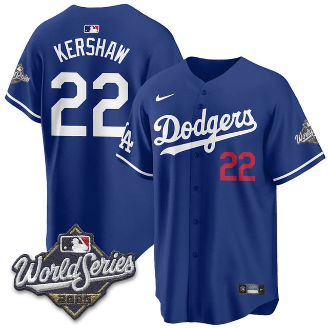 Los Angeles Dodgers 2025 World Series Jersey royal #22 Clayton Kershaw