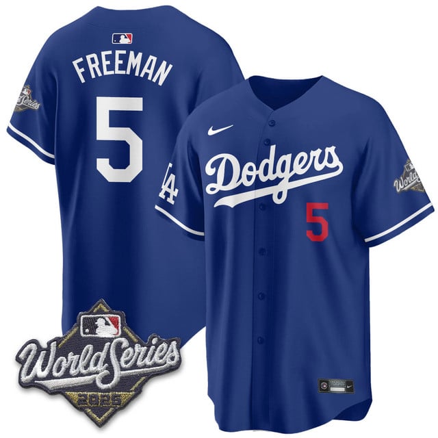 Los Angeles Dodgers 2025 World Series Jersey royal #5 Freddie Freeman