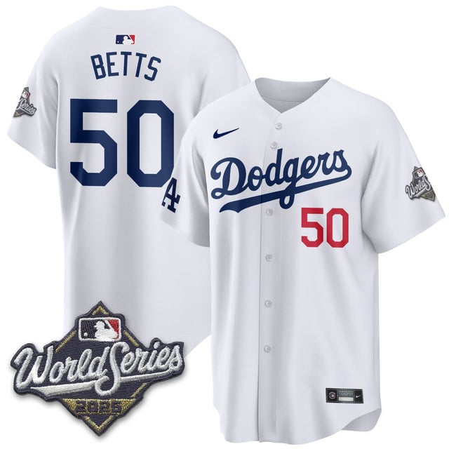 Los Angeles Dodgers 2025 World Series Jersey white #50 Mookie Betts