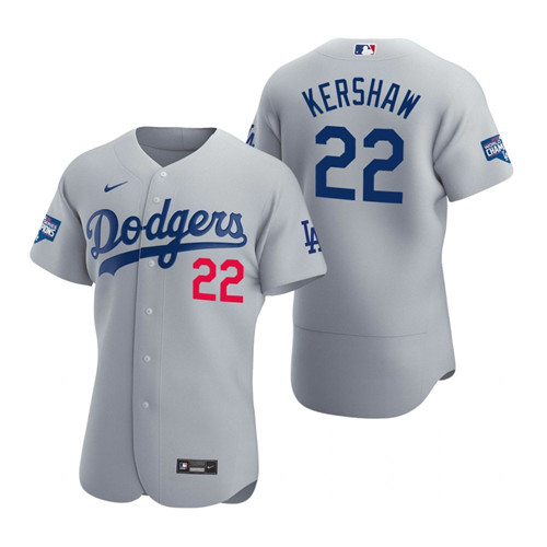 Los Angeles Dodgers 22 Clayton Kershaw Gray 2020 World Series Champions Authentic Jersey