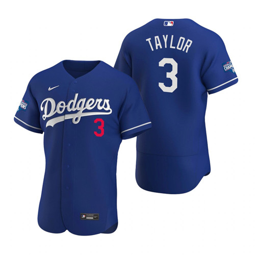 Los Angeles Dodgers 3 Chris Taylor Royal 2020 World Series Champions Authentic Jersey