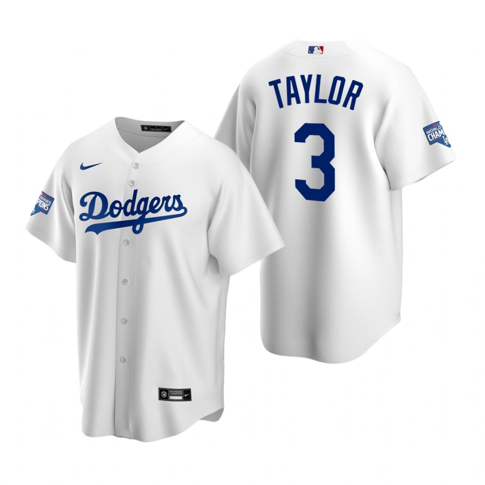 Los Angeles Dodgers 3 Chris Taylor White 2020 World Series Champions Replica Jersey