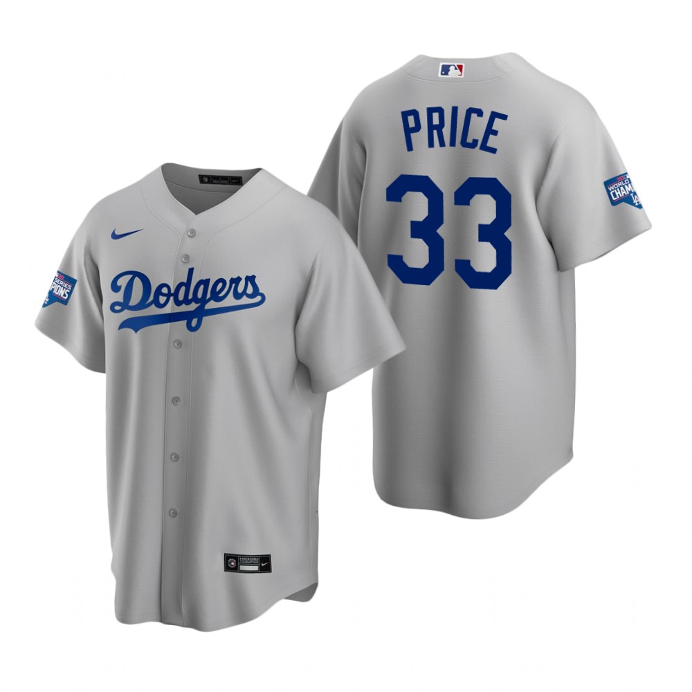 Los Angeles Dodgers 33 David Price Gray 2020 World Series Champions Replica Jersey