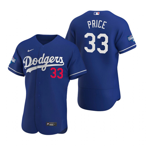 Los Angeles Dodgers 33 David Price Royal 2020 World Series Champions Authentic Jersey