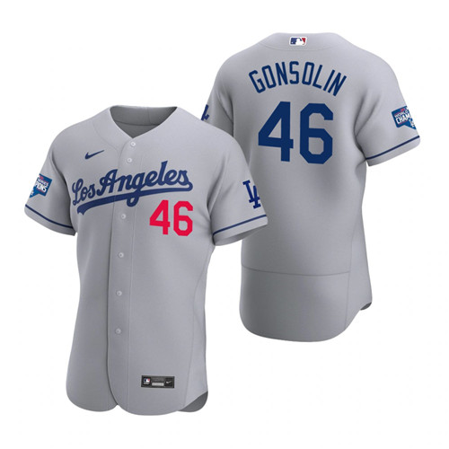 Los Angeles Dodgers 46 Tony Gonsolin Gray 2020 World Series Champions Road Authentic Jersey