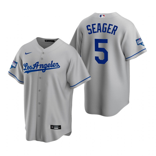 Los Angeles Dodgers 5 Corey Seager Gray 2020 World Series Champions Road Replica Jersey