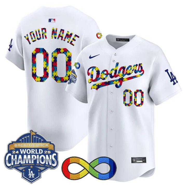 Los Angeles Dodgers Autism Custom White Jersey