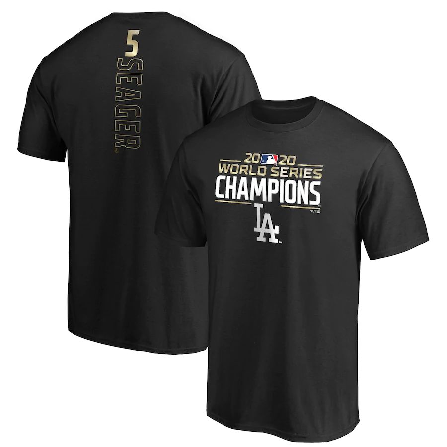 Los Angeles Dodgers Corey Seager 2020 World Series Champions Name & Number T-Shirt Black