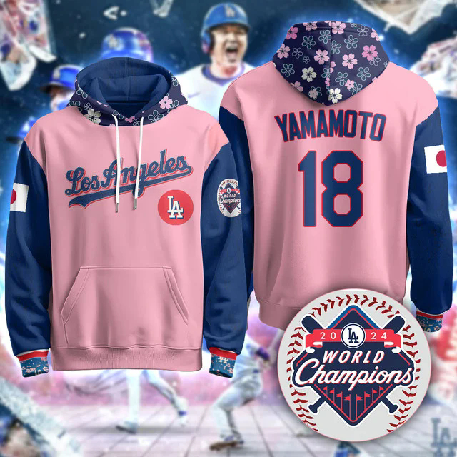 Los Angeles Dodgers Japanese Heritage Night Hoodie CHERRY BLOSSOM #18 YAMAMOTO.webp