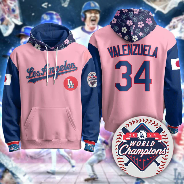Los Angeles Dodgers Japanese Heritage Night Hoodie CHERRY BLOSSOM #34 FERNANDO VALENZUELA.webp