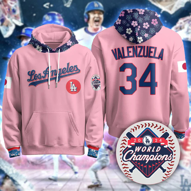 Los Angeles Dodgers Japanese Heritage Night Hoodie PINK #34 FERNANDO VALENZUELA.webp