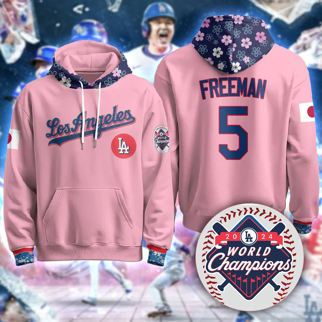 Los Angeles Dodgers Japanese Heritage Night Hoodie PINK #5 FREDDIE FREEMAN.webp