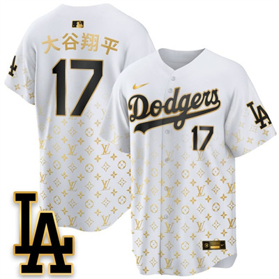 Los Angeles Dodgers Luxury Jersey white gold #17 Shohei Ohtani (kanji)