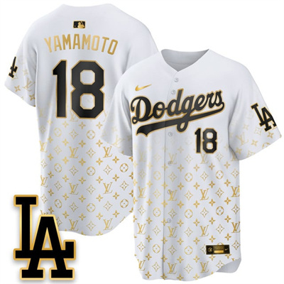 Los Angeles Dodgers Luxury Jersey white gold #18 Yoshinobu Yamamoto