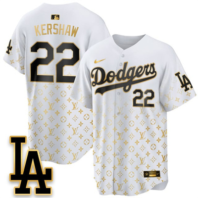 Los Angeles Dodgers Luxury Jersey white gold #22 Clayton Kershaw