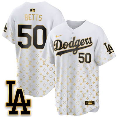 Los Angeles Dodgers Luxury Jersey white gold #50 Mookie Betts