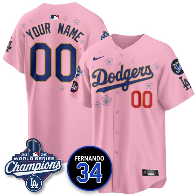 Los Angeles Dodgers Tokyo 2025 World Series Champions Custom Jersey pink
