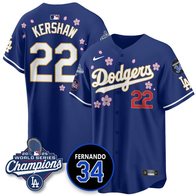 Los Angeles Dodgers Tokyo 2025 World Series Champions Jersey #22 Clayton Kershaw