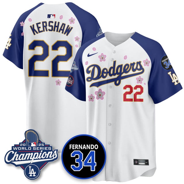 Los Angeles Dodgers Tokyo 2025 World Series Champions Jersey alternate #22 Clayton Kershaw
