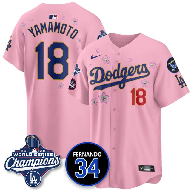 Los Angeles Dodgers Tokyo 2025 World Series Champions Jersey pink #18 Yoshinobu Yamamoto
