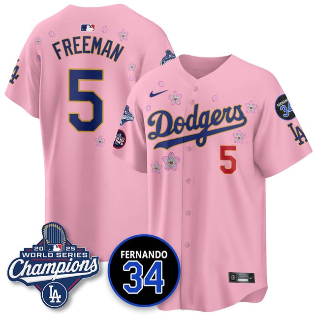 Los Angeles Dodgers Tokyo 2025 World Series Champions Jersey pink #5 Freddie Freeman