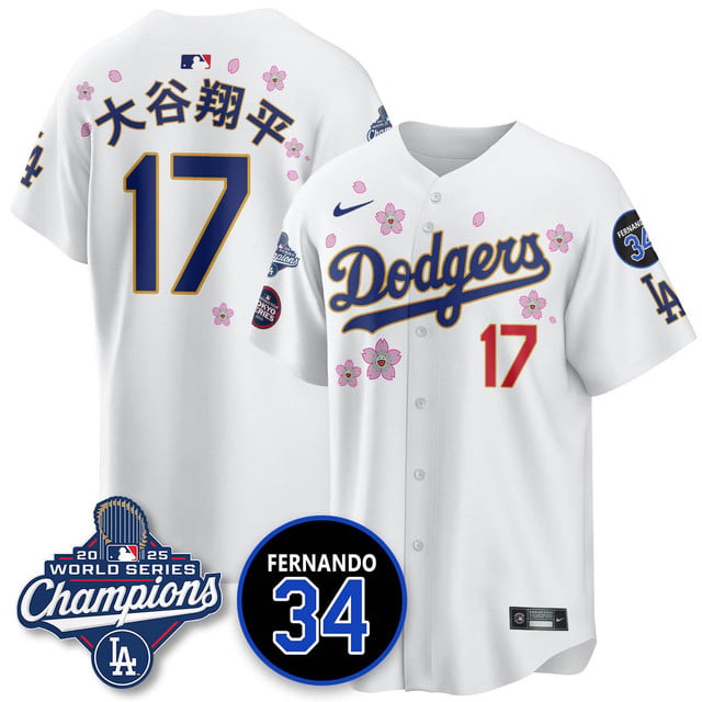 Los Angeles Dodgers Tokyo 2025 World Series Champions Jersey white #17 Shohei Ohtani (kanji)