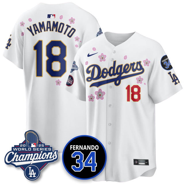 Los Angeles Dodgers Tokyo 2025 World Series Champions Jersey white #18 Yoshinobu Yamamoto