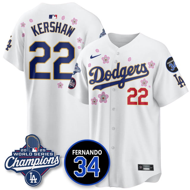 Los Angeles Dodgers Tokyo 2025 World Series Champions Jersey white #22 Clayton Kershaw