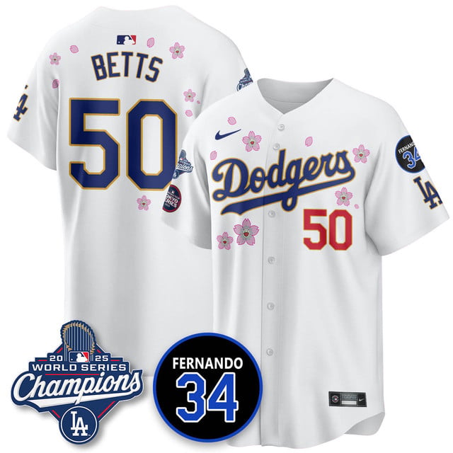 Los Angeles Dodgers Tokyo 2025 World Series Champions Jersey white #50 Mookie Betts