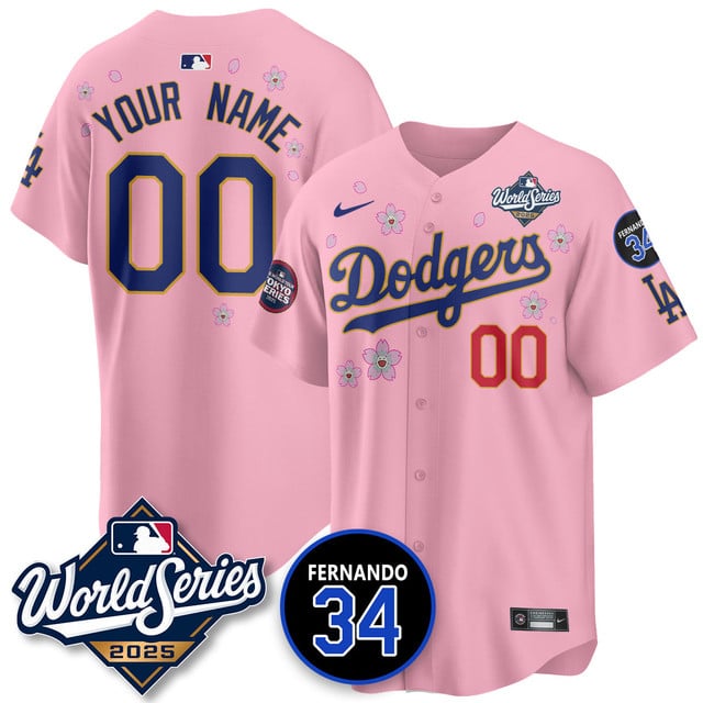 Los Angeles Dodgers Tokyo Series 2025 NL Champions Custom Jersey pink