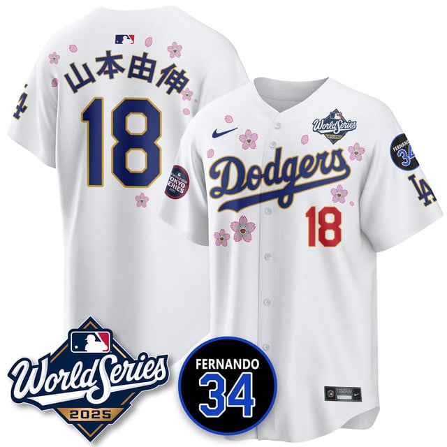 Los Angeles Dodgers Tokyo Series 2025 NL Champions Jersey #18 Yamamoto (kanji)