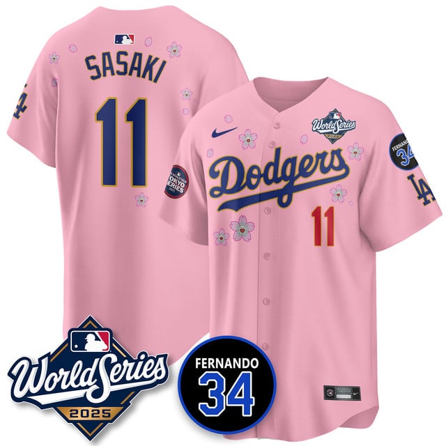Los Angeles Dodgers Tokyo Series 2025 NL Champions Jersey pink #11 Roki Sasaki