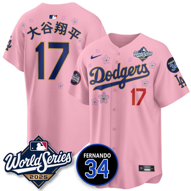 Los Angeles Dodgers Tokyo Series 2025 NL Champions Jersey pink #17 Shohei Ohtani (kanji)