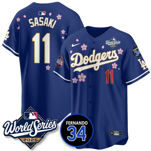 Los Angeles Dodgers Tokyo Series 2025 NL Champions Jersey royal #11 Roki Sasaki