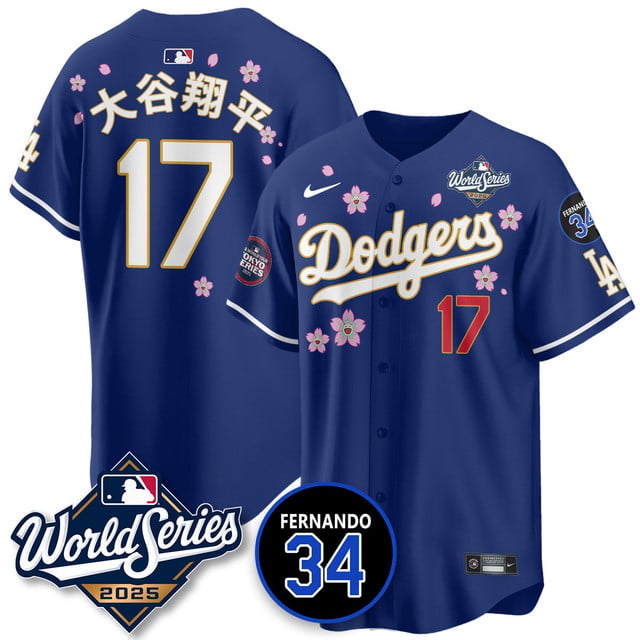 Los Angeles Dodgers Tokyo Series 2025 NL Champions Jersey royal #17 Shohei Ohtani (kanji)